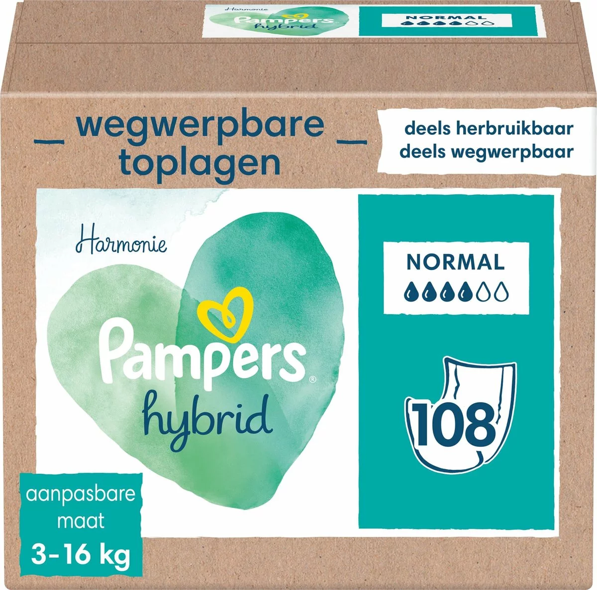Pampers® Pampers Harmonie Hybrid - Wasbare Luier - 108 Absorberende Wegwerpbare Toplagen 3 Pampers® Pampers Harmonie Hybrid - Wasbare Luier - 108 Absorberende Wegwerpbare Toplagen