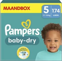 Pampers® Pampers Baby-Dry - Maat 5 (11kg - 16kg) - 174 Luiers - Maandbox -Pampers Katoenen luiers Verkoopwinkel 1200x1195