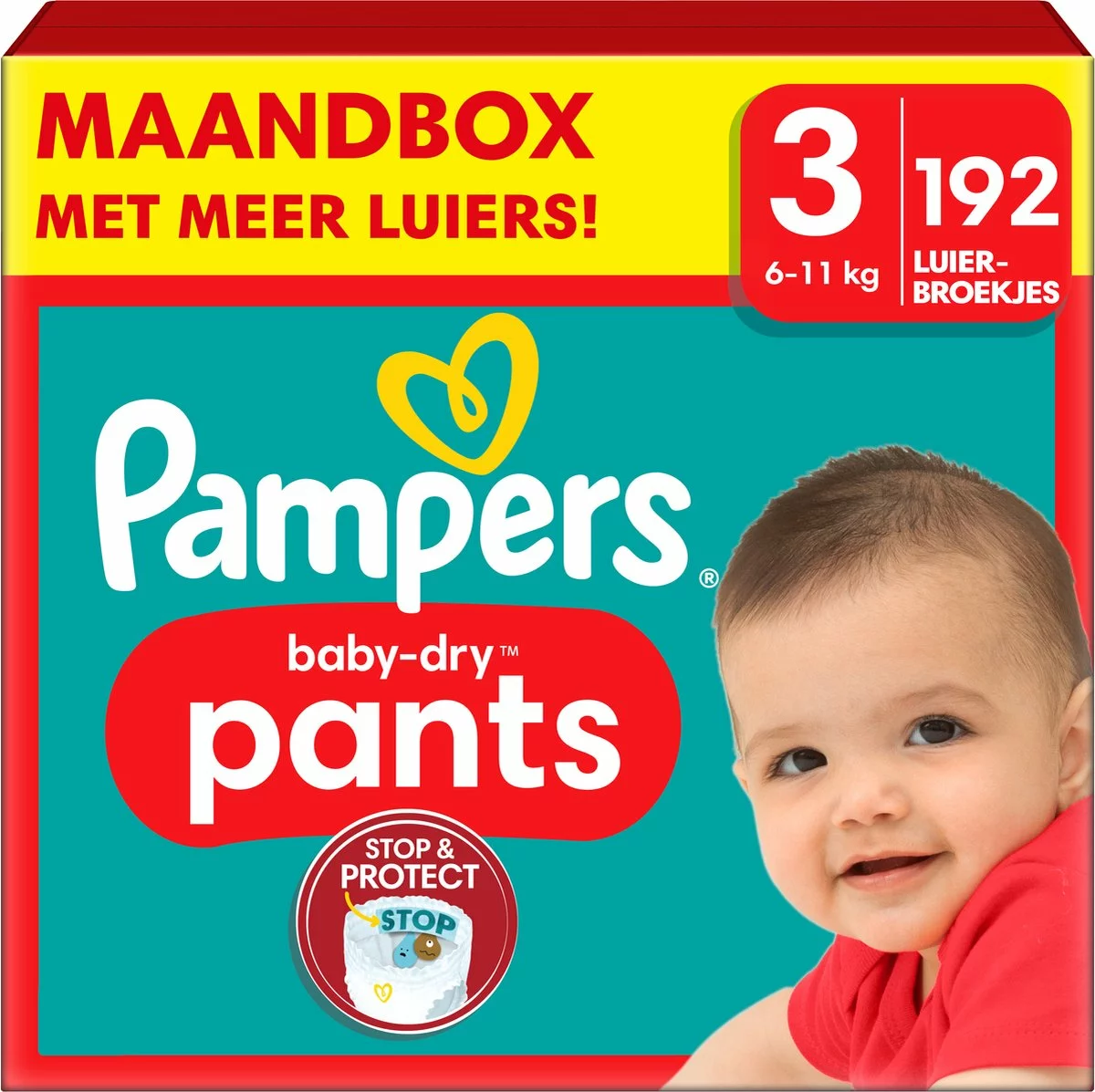 Pampers® Pampers Baby-Dry Pants - Maat 3 (6-11kg) - 192 Luierbroekjes - Maandbox 3 Pampers® Pampers Baby-Dry Pants - Maat 3 (6-11kg) - 192 Luierbroekjes - Maandbox