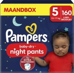 Pampers® Pampers Baby-Dry Night Pants - Maat 5 (12kg - 17kg) - 160 Luierbroekjes Maandbox -Pampers Katoenen luiers Verkoopwinkel 1200x1197 21
