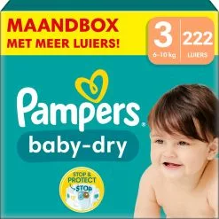 Pampers® Pampers Baby-Dry - Maat 3 (6kg - 10kg) - 222 Luiers - Maandbox
