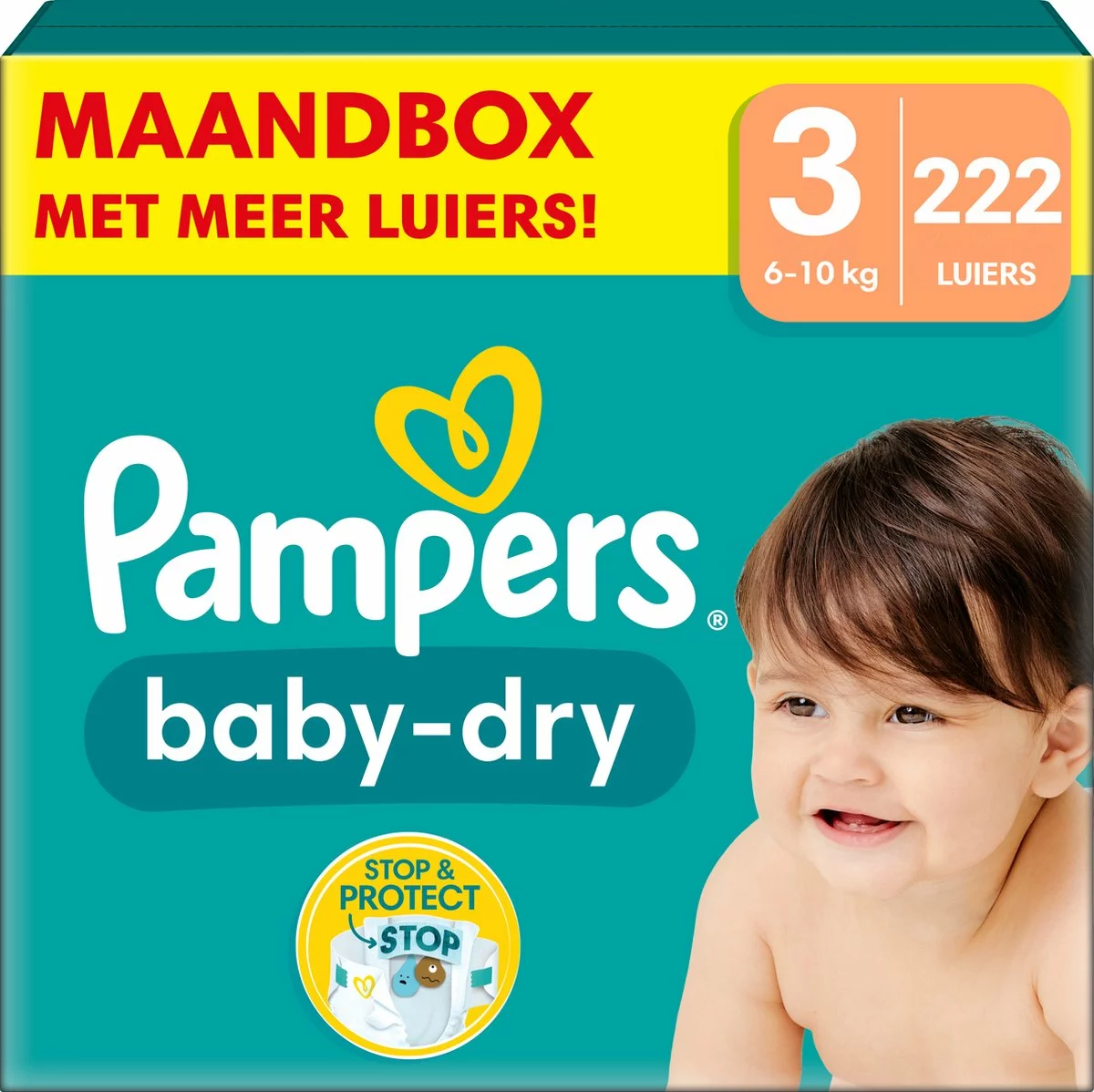Pampers® Pampers Baby-Dry - Maat 3 (6kg - 10kg) - 222 Luiers - Maandbox 3 Pampers® Pampers Baby-Dry - Maat 3 (6kg - 10kg) - 222 Luiers - Maandbox