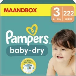 Pampers® Pampers Baby-Dry - Maat 3 (6kg - 10kg) - 222 Luiers - Maandbox 22 Pampers® Pampers Baby-Dry - Maat 3 (6kg - 10kg) - 222 Luiers - Maandbox -Pampers Katoenen luiers Verkoopwinkel 1200x1198 124