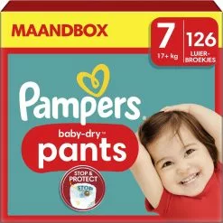 Pampers® Pampers Baby-Dry Pants - Maat 7 (17kg+) - 126 Luierbroekjes - Maandbox -Pampers Katoenen luiers Verkoopwinkel 1200x1200 452