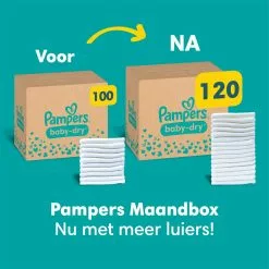 Pampers® Pampers Baby-Dry - Maat 8 (17kg+) - 120 Luiers - Maandbox -Pampers Katoenen luiers Verkoopwinkel 1200x1200 493