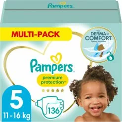 Pampers® Pampers Premium Protection Luiers - Maat 5 (11-16 Kg) - 136 Stuks - Multi-Pack -Pampers Katoenen luiers Verkoopwinkel 1200x1200 651