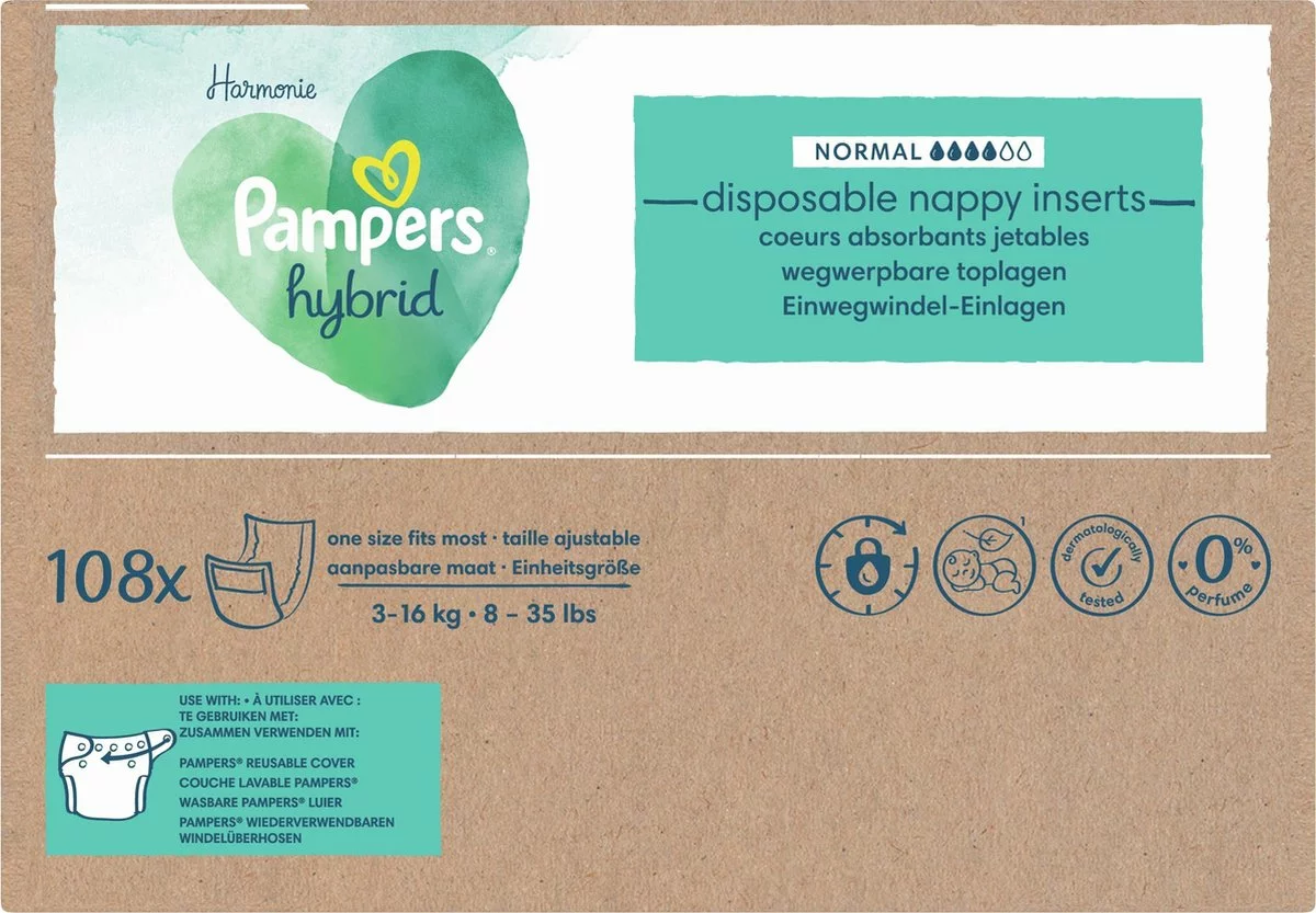 Pampers® Pampers Harmonie Hybrid - Wasbare Luier - 108 Absorberende Wegwerpbare Toplagen 6 Pampers® Pampers Harmonie Hybrid - Wasbare Luier - 108 Absorberende Wegwerpbare Toplagen - Afbeelding 4
