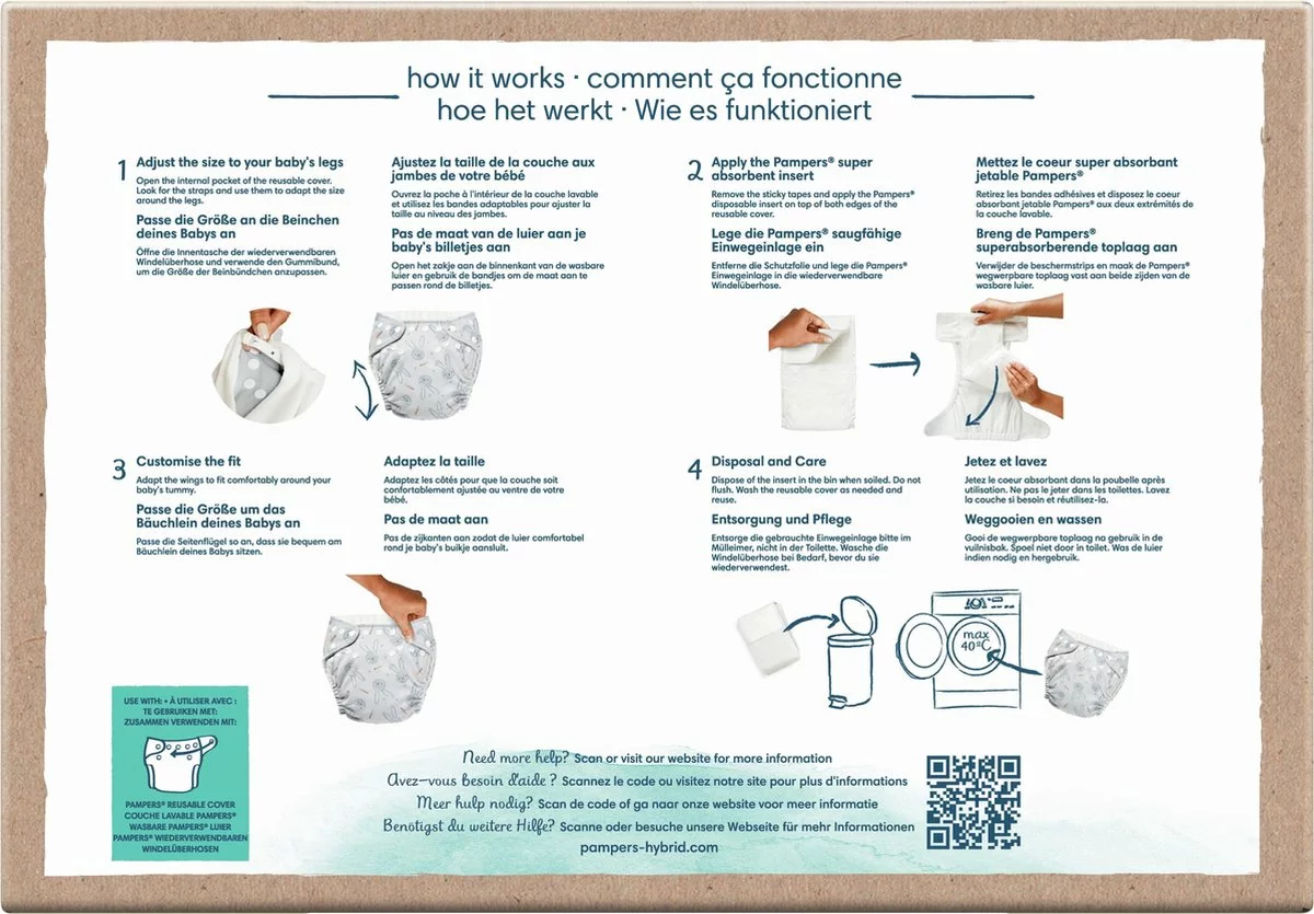 Pampers® Pampers Harmonie Hybrid - Wasbare Luier - 108 Absorberende Wegwerpbare Toplagen 14 Pampers® Pampers Harmonie Hybrid - Wasbare Luier - 108 Absorberende Wegwerpbare Toplagen - Afbeelding 12