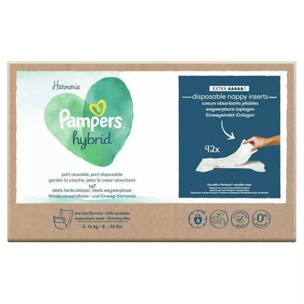Pampers® PAMPERS Hybride Wasbare Luiers Absorberende Harten Wegwerp X92 4 Pampers® PAMPERS Hybride Wasbare Luiers Absorberende Harten Wegwerp X92 - Afbeelding 2