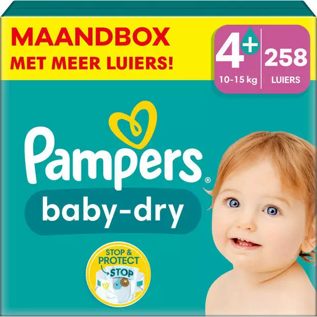 Pampers® Pampers - Baby Dry - Maat 4+ - Mega Maandbox - 258 Stuks - 10/15 KG 3 Pampers® Pampers - Baby Dry - Maat 4+ - Mega Maandbox - 258 Stuks - 10/15 KG
