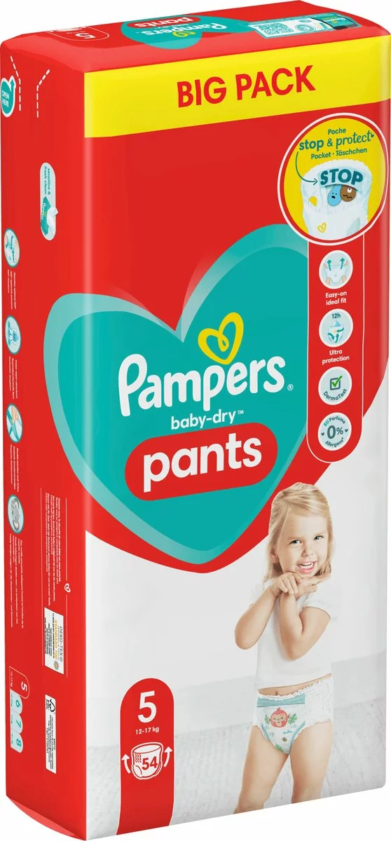 Pampers® Pampers Broek Baby Dry Maat 5 Junior, 12-17 Kg, Grootverpakking, 54 Stuks 4 Pampers® Pampers Broek Baby Dry Maat 5 Junior, 12-17 Kg, Grootverpakking, 54 Stuks - Afbeelding 2