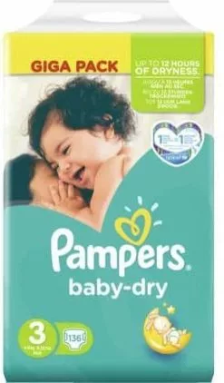 Pampers® Pampers Baby Dry Luiers - Maat 3 - 6 Tot 10kg -136 Stuks -Pampers Katoenen luiers Verkoopwinkel 703x1200