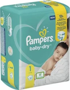 Pampers® Pampers Baby Dry Maat 1 Newborn (2-5kg) - XL Pakket - 21 Stuks - Luiers - Limited Edition -Pampers Katoenen luiers Verkoopwinkel 945x1200