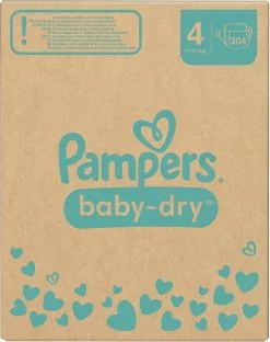 Pampers® Pampers Baby-Dry - Maat 4 (9kg - 14kg) - 204 Luiers - Maandbox -Pampers Katoenen luiers Verkoopwinkel 950x1200