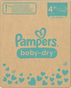 Pampers® Pampers Baby-Dry - Maat 4+ (10kg - 15kg) - 198 Luiers - Maandbox -Pampers Katoenen luiers Verkoopwinkel 967x1200