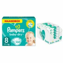 Pampers® Pampers Baby Dry Maandbox Maat 8 100 Luiers En Aqua Pure 864 Billendoekjes Pakket