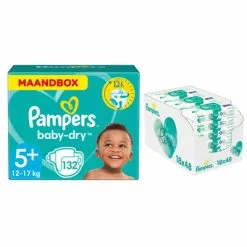Pampers® Pampers Baby Dry Maandbox Maat 5+ 132 Luiers En Aqua Pure 864 Billendoekjes Pakket