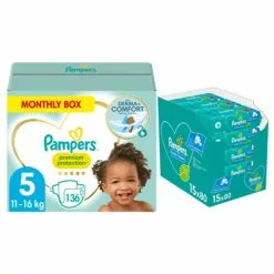 Pampers® Pampers Premium Protection Maandbox Maat 5 136 Luiers En Fresh Clean 1200 Billendoekjes Pakket