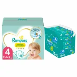 Pampers® Pampers Premium Protection Maandbox Maat 4 168 Luiers En Fresh Clean 1200 Billendoekjes Pakket