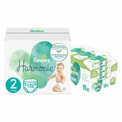 Pampers® Pampers Harmonie Luiers Maat 2 (4 8kg) 132 Stuks En Billendoekjes Aqua 15x48 =720 Doekjes Pakket