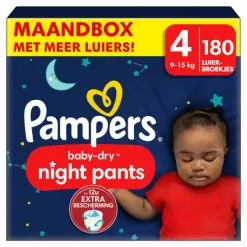 Pampers® Pampers Baby Dry Night Pants Luierbroekjes Maat 4 (9kg 15kg) 180 Stuks